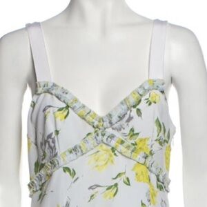 Cinq à Sept Yellow and Green Floral Silk Mini Dress US6